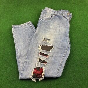 Waimea‎ Mens Skinny Fit Distressed Light Wash Denim Jeans Rhinestone Size 40